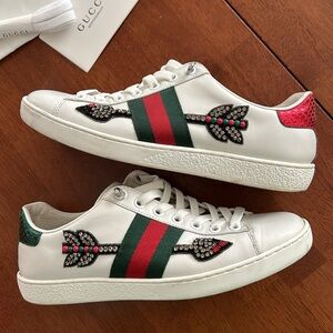 Gucci Web Arrow Ace White and Green Sneakers 36 womens rhinestone